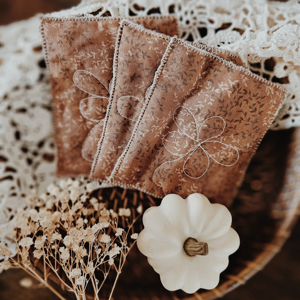 Handcrafted Brown Floral Fabric Coasters Set - Picture 2 of 5